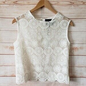 Natalia Romano Lace Semi-sheer Sleeveless Top White Size Medium